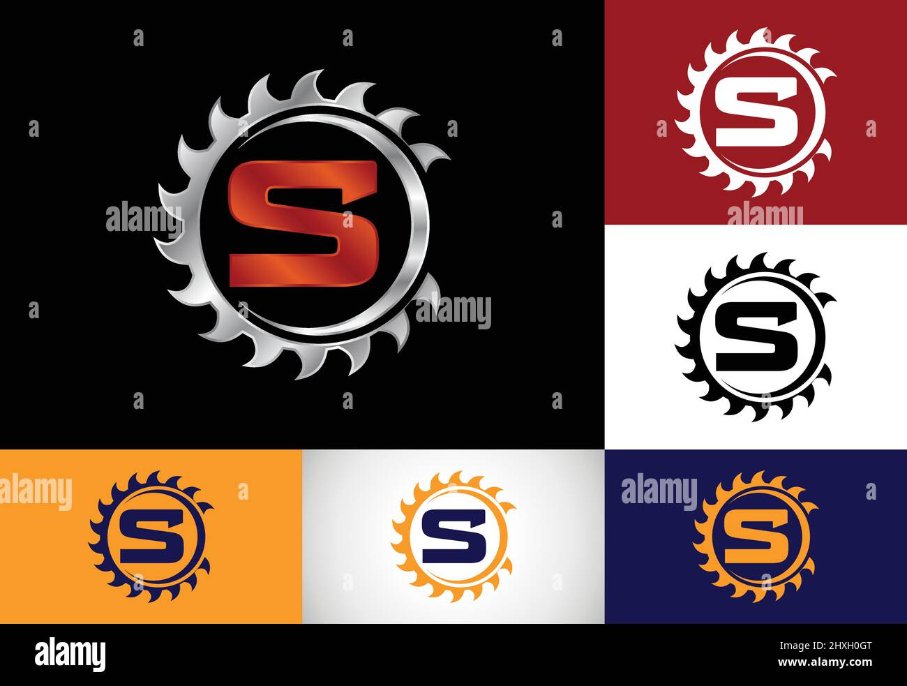 Anfängliches Monogramm-Alphabet mit dem Sägeblatt. Zimmerei, Holzbearbeitung Logo-Design. Schrift-Emblem. Modernes Vektor-Logo für Sägewerk und Firma i Stock Vektor