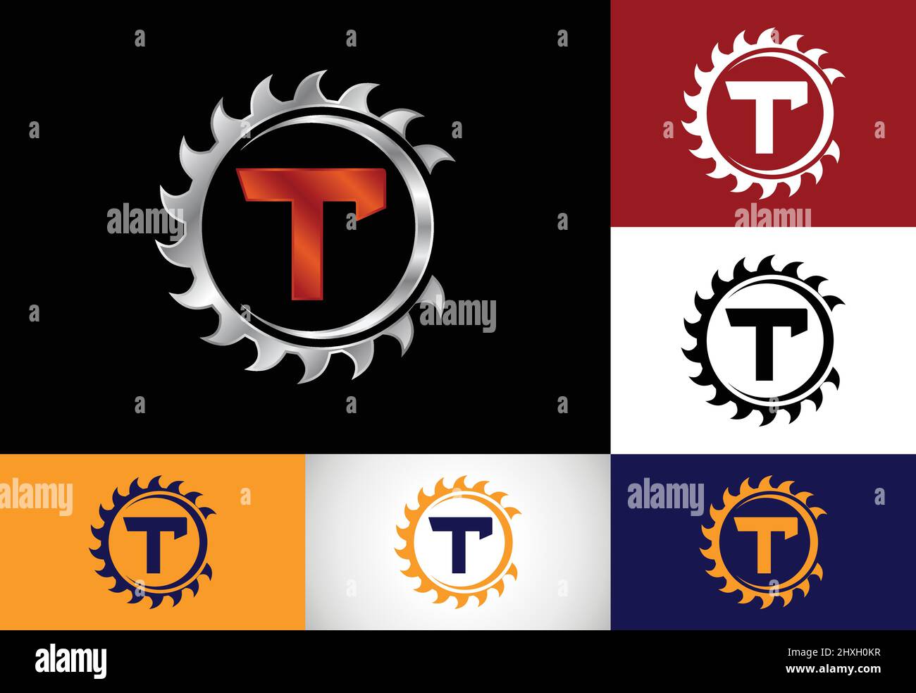 Anfängliches Monogramm-Alphabet mit dem Sägeblatt. Zimmerei, Holzbearbeitung Logo-Design. Schrift-Emblem. Modernes Vektor-Logo für Sägewerk und Firma i Stock Vektor