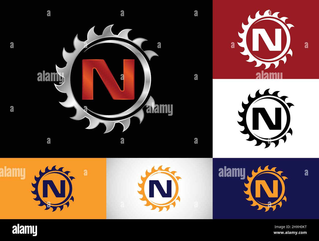 Anfängliches Monogramm-Alphabet mit dem Sägeblatt. Zimmerei, Holzbearbeitung Logo-Design. Schrift-Emblem. Modernes Vektor-Logo für Sägewerk und Firma i Stock Vektor