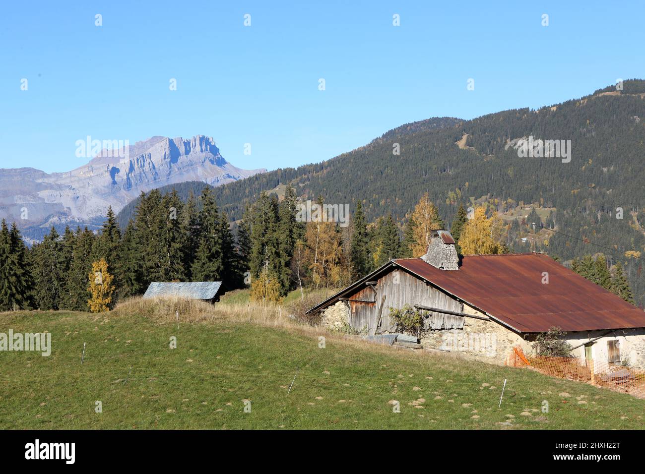 Le Plateaus de la Croix. Saint-Gervais-les-Bains. Haute-Savoie. Auvergne-Rhône-Alpes. Frankreich. Stockfoto