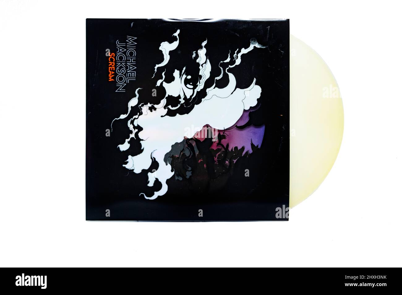 Scream von Michael Jackson auf weißem Vinyl-Schallplattencover Stockfoto