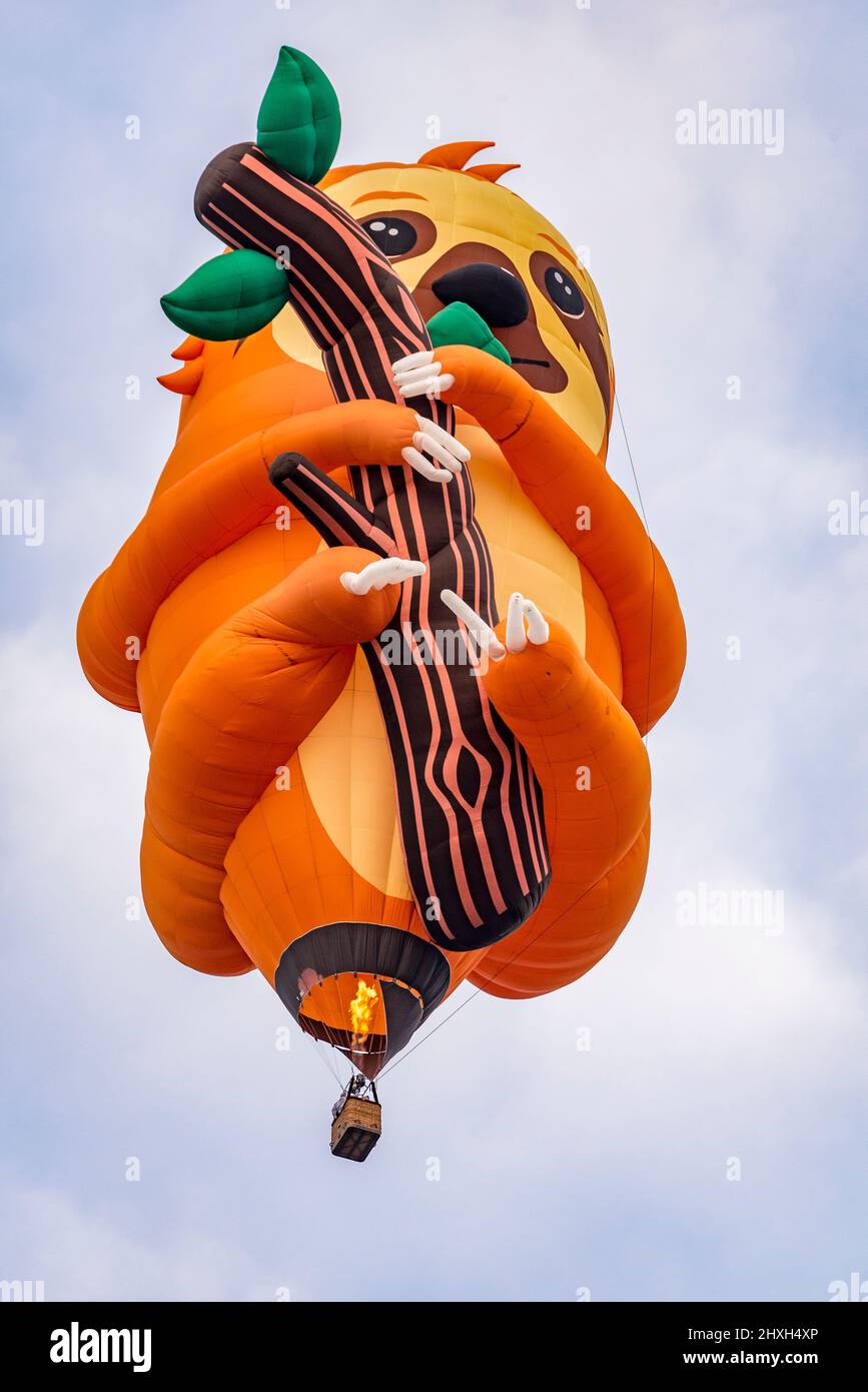 Die Canberra Balloon Spectacular. Canberra, Australien. 13. März 2022. Über 25 Ballons aus Australien und Übersee werden an 9 Tagen veranstaltet und vereinen sich, um die Skyline von Canberra zu einem bunten Spektakel aus Farbe, Klang und Bewegung zu machen. Kredit: FoxTree gfx/Alamy Live Nachrichten Stockfoto