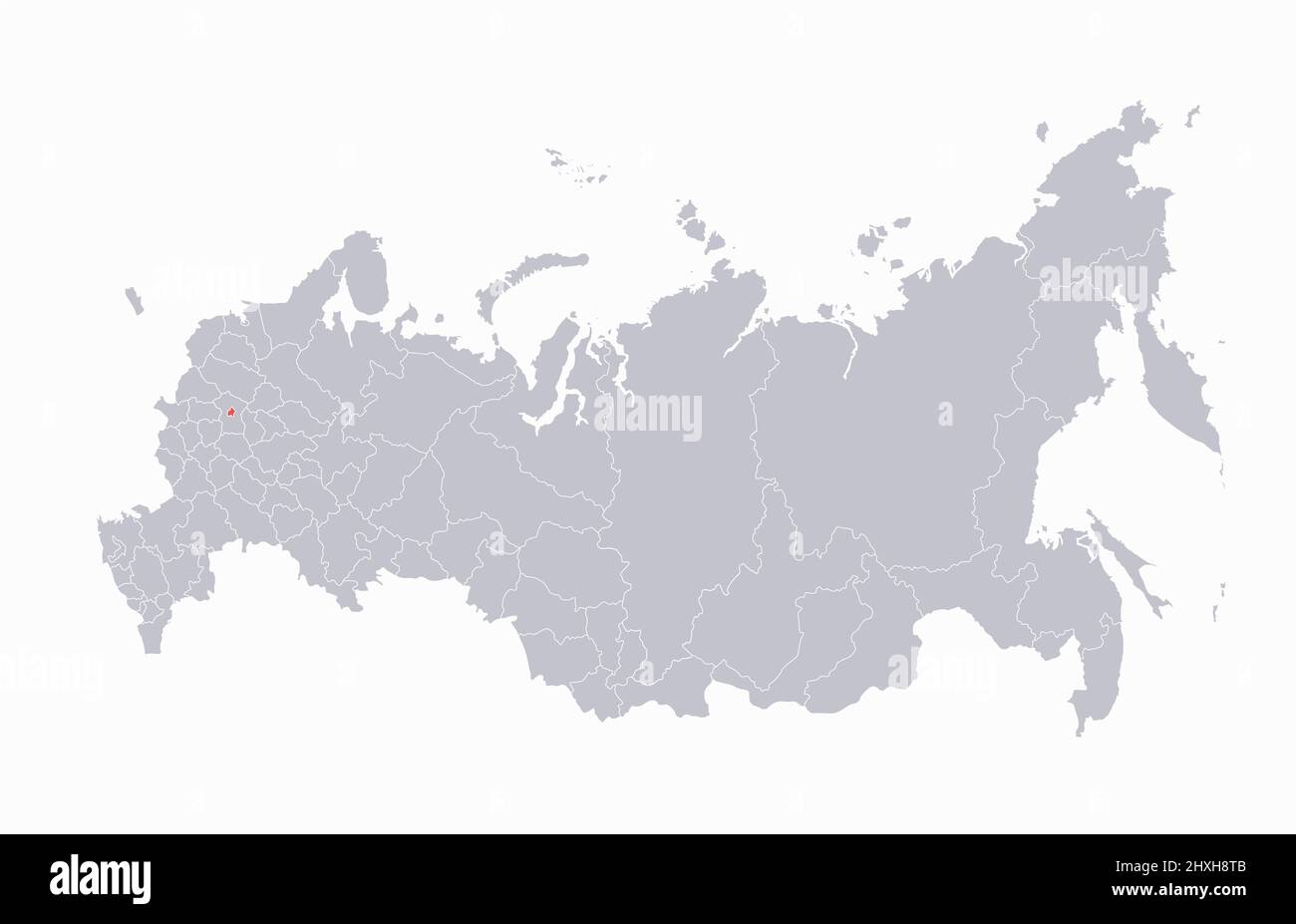 Russland Karte, Regionen und Hauptstadt, grau auf weißem Hintergrund, leer Stockfoto