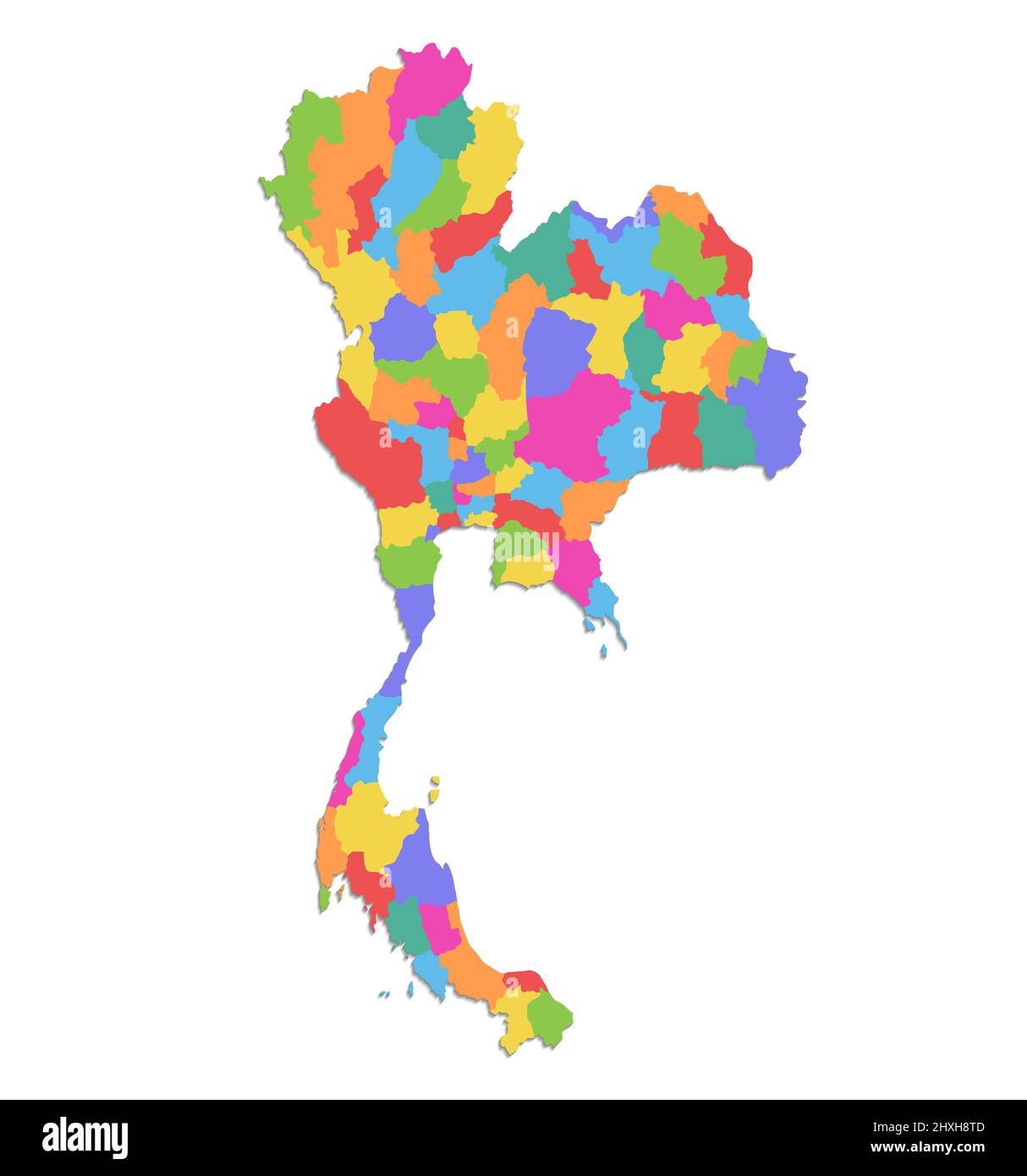 Thailand Karte, einzelne Regionen, administrative Teilung, Farben Karte isoliert auf weißem Hintergrund, leer Stockfoto