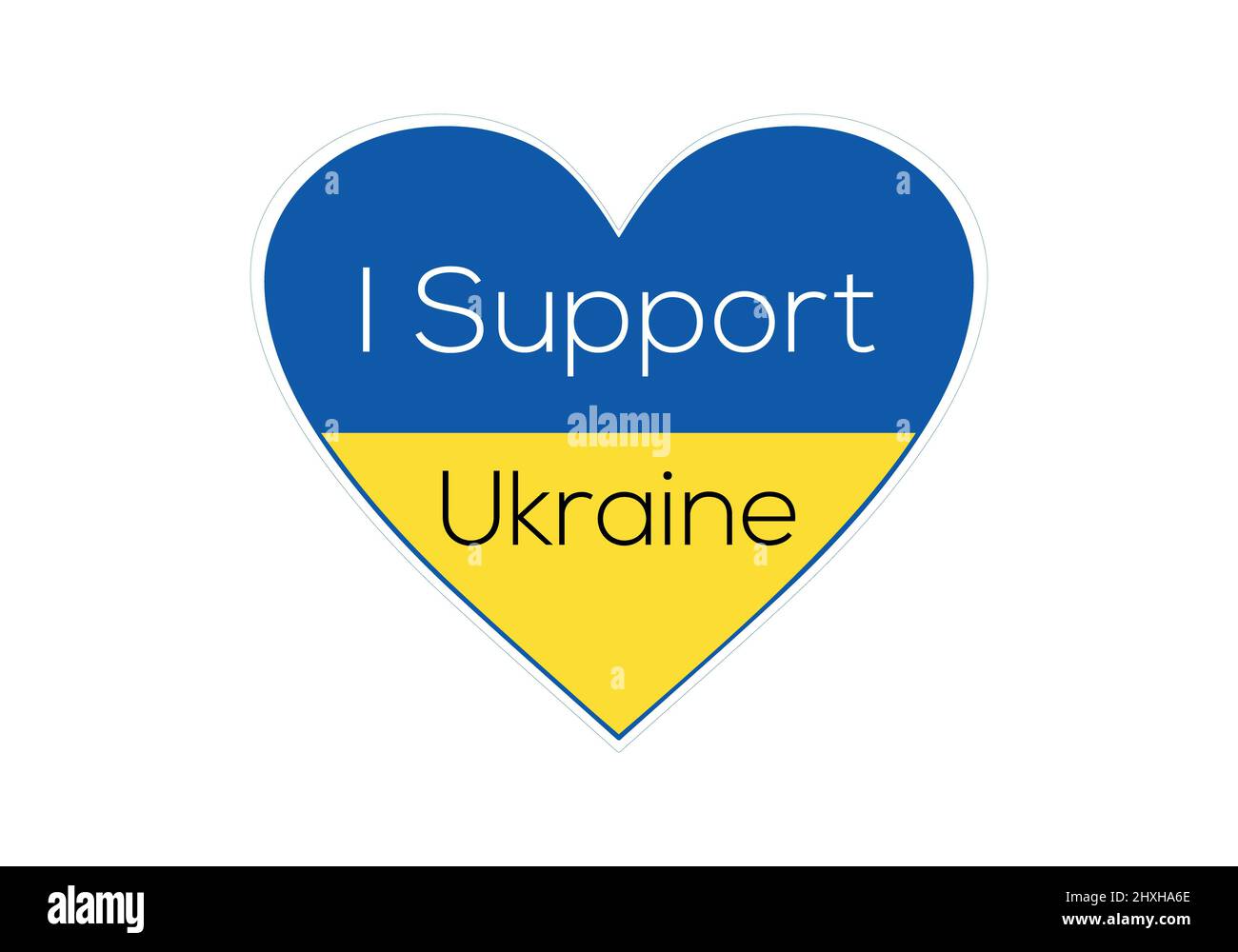 Wir unterstützen die Ukraine. Wir lieben die Ukraine und die Völker. Wir lieben und unterstützen die Menschen in der Ukraine, Flagge und Land Stockfoto