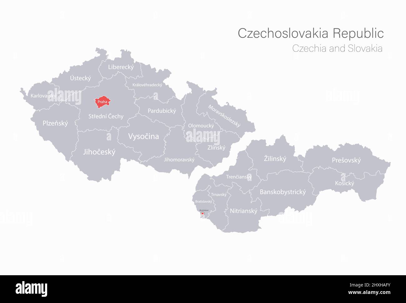 Tschechien und Slowakei Karte, Tschechoslowakei Republik, Regionen und