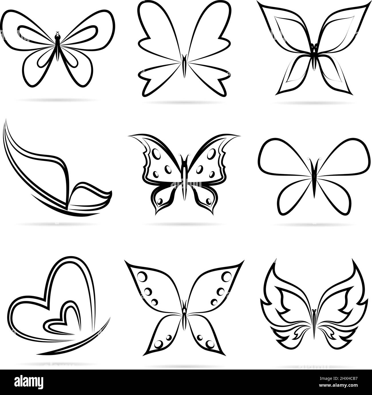 Vektor-Gruppe von Schmetterlingen auf weißem Hintergrund. Leicht editierbare Vektorgrafik mit Ebenen. Stock Vektor