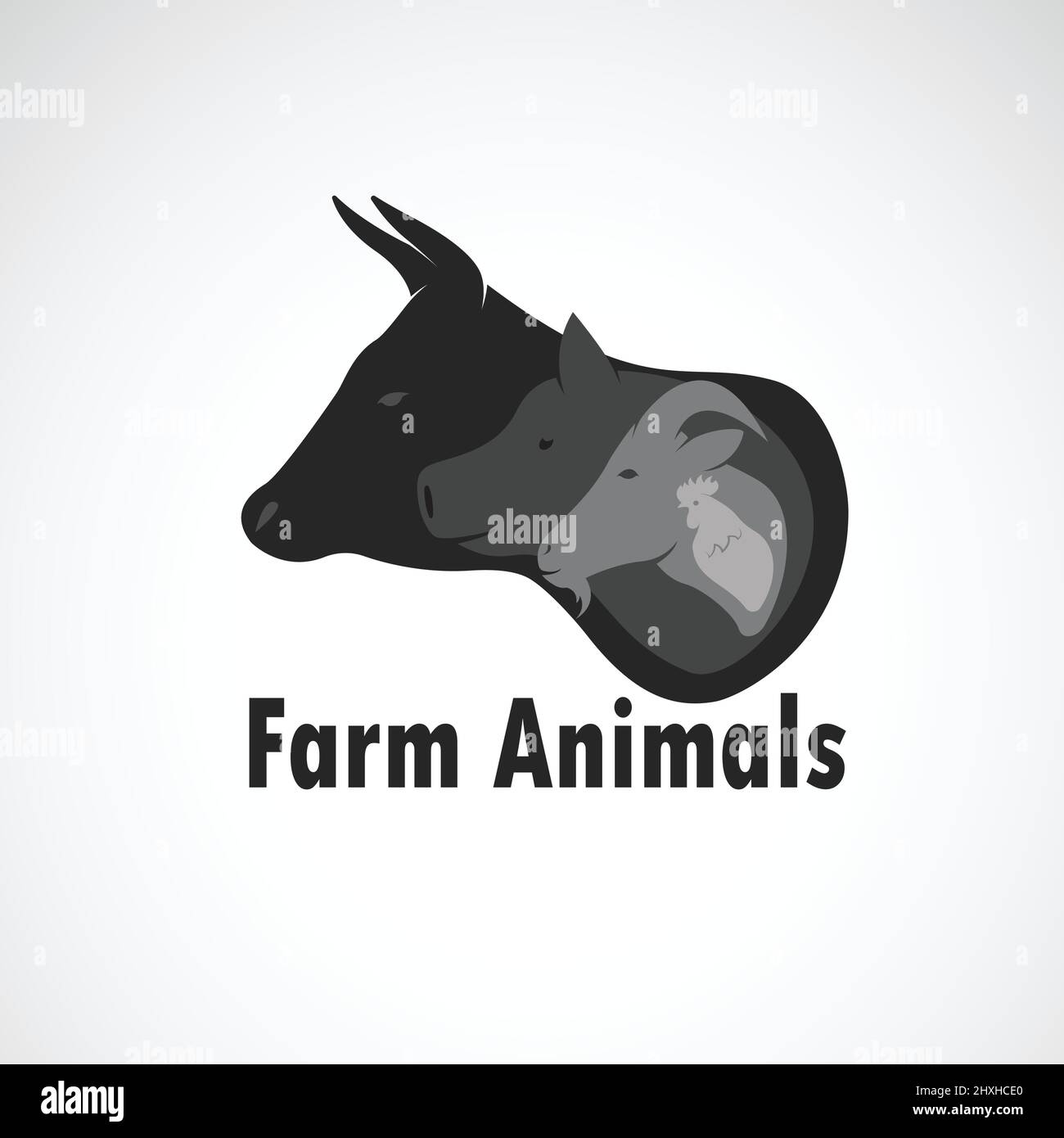 Vektor-Gruppe von Nutztieren Design auf weißem Hintergrund., Kuh, Schaf, Schwein, Huhn. Logo Tier. Leicht editierbare Vektorgrafik mit Ebenen. Tierzucht Stock Vektor