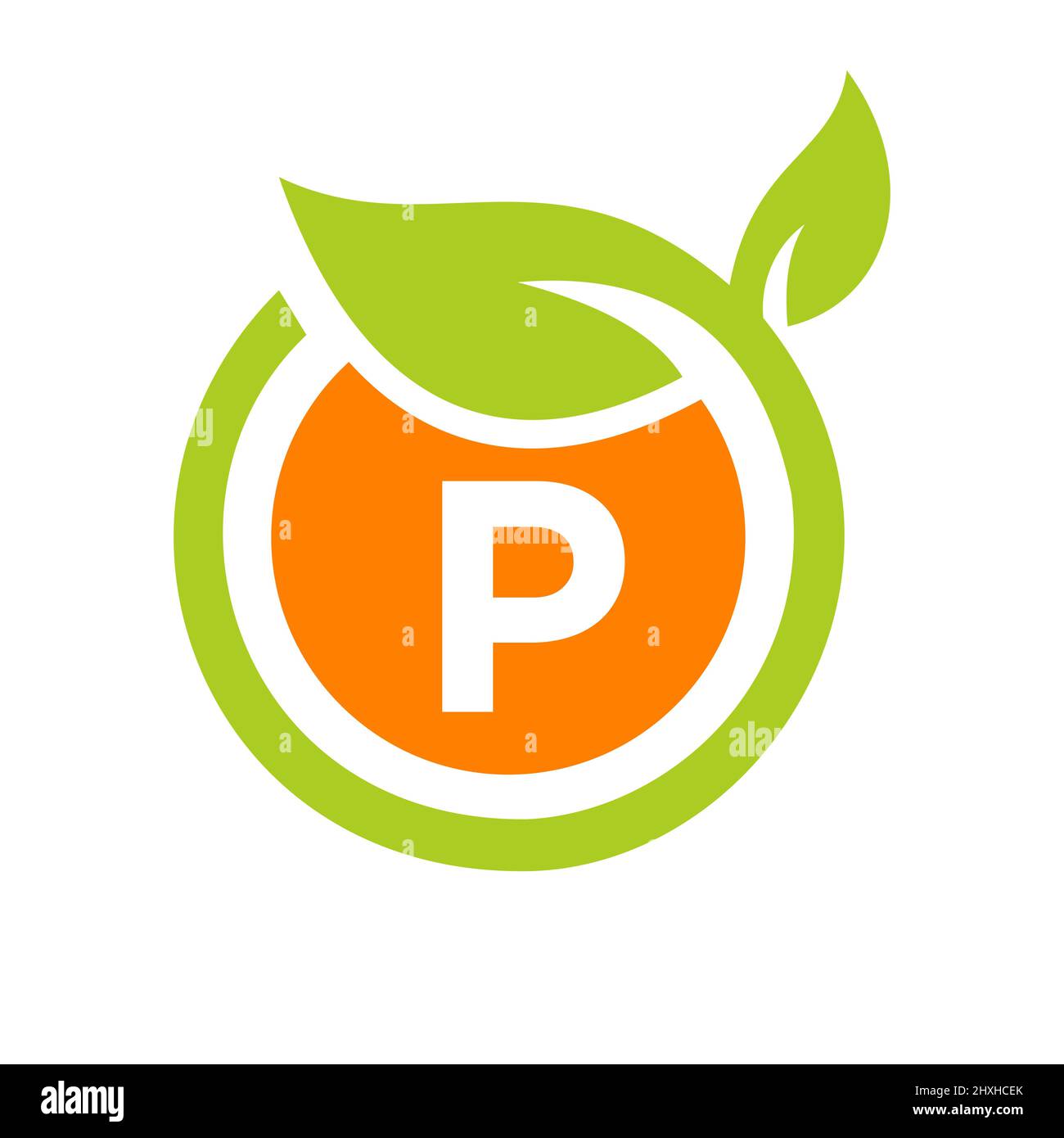 Eco Logo Design Buchstabe P Vektor. Eco Leaf Logo Icon Design-Vorlage auf P Letter Concept Stock Vektor