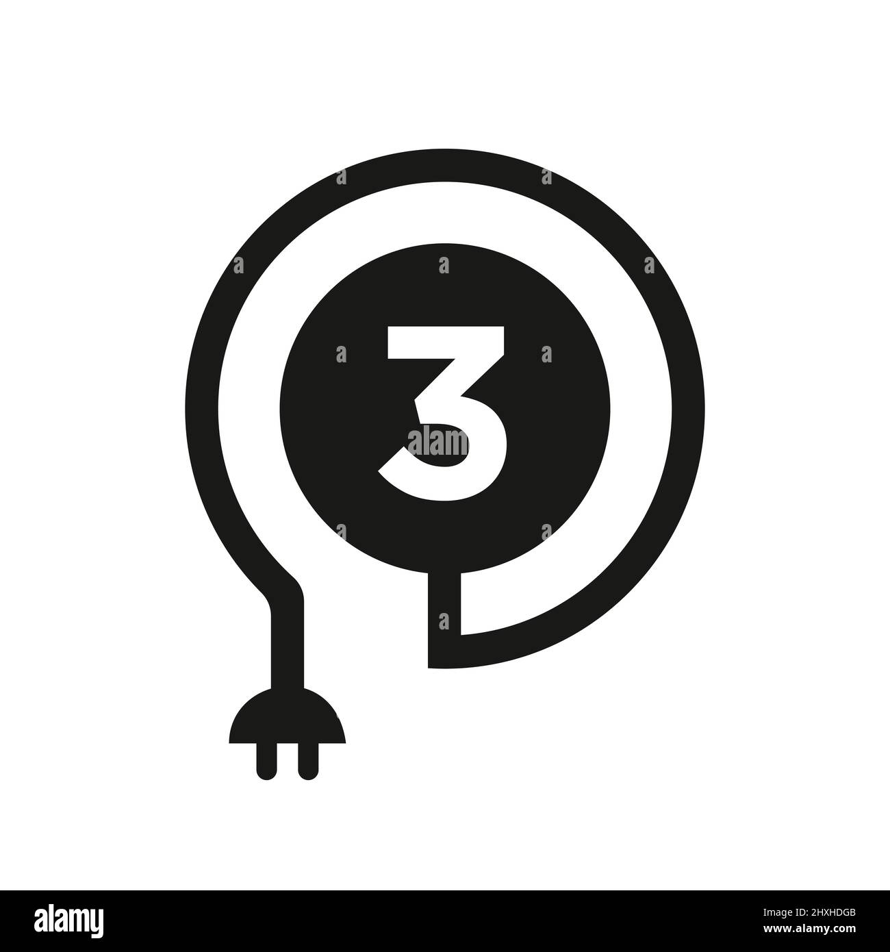 Elektrisches Logo Auf Buchstabe 3 Zeichen. 3 Buchstabe Logo mit Curl-Kabel und Steckeradapter, Elektrizität, Industrie und Technologie Vektor-Vorlage Stock Vektor