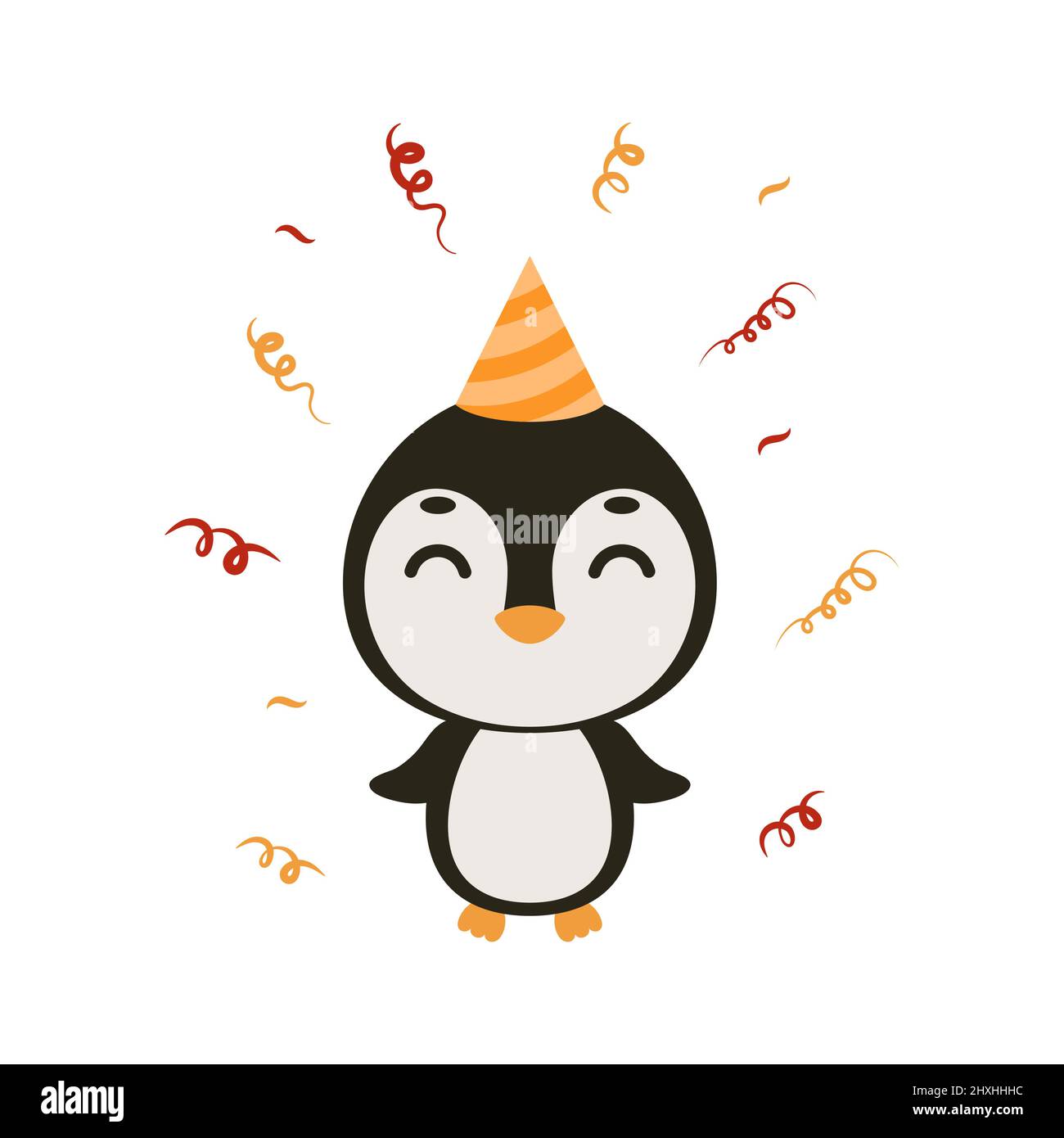 Niedlicher kleiner Pinguin auf Geburtstagshut auf weißem Hintergrund.  Cartoon Tier Charakter für Kinder Karten, Baby-Dusche, Einladung, Poster,  T-Shirt Zusammensetzung Stock-Vektorgrafik - Alamy