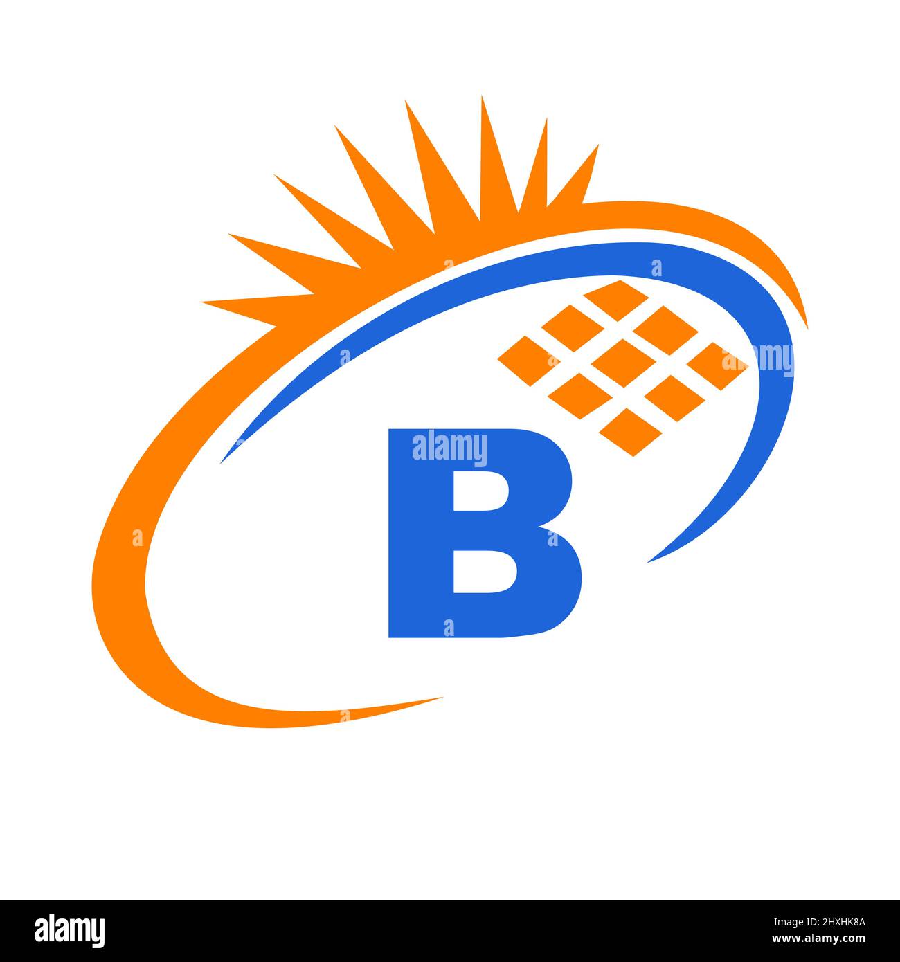 Buchstabe B in Solarzellen- oder Solarpanel-Energielogo-Design. Buchstabe B Logo mit Solarelementen, Sonne, Sonnenkollektoren Zeichen Stock Vektor