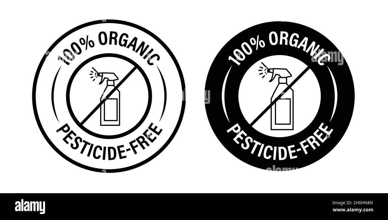 100 % organisch, ohne Pestizide, Vektor-Icon-Set, schwarz Stock Vektor