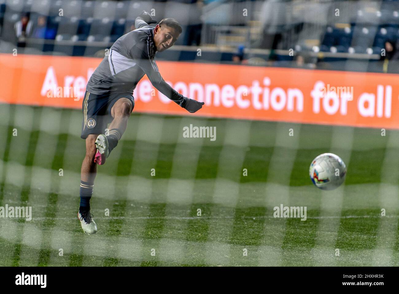 Mittelfeldspieler Alejandro Bedoya erwärmt sich, bevor die Philadelphia Union die Erdbeben von San Jose 2 - 0 während eines Major League Soccer MLS-Profisballspiels besiegt Stockfoto