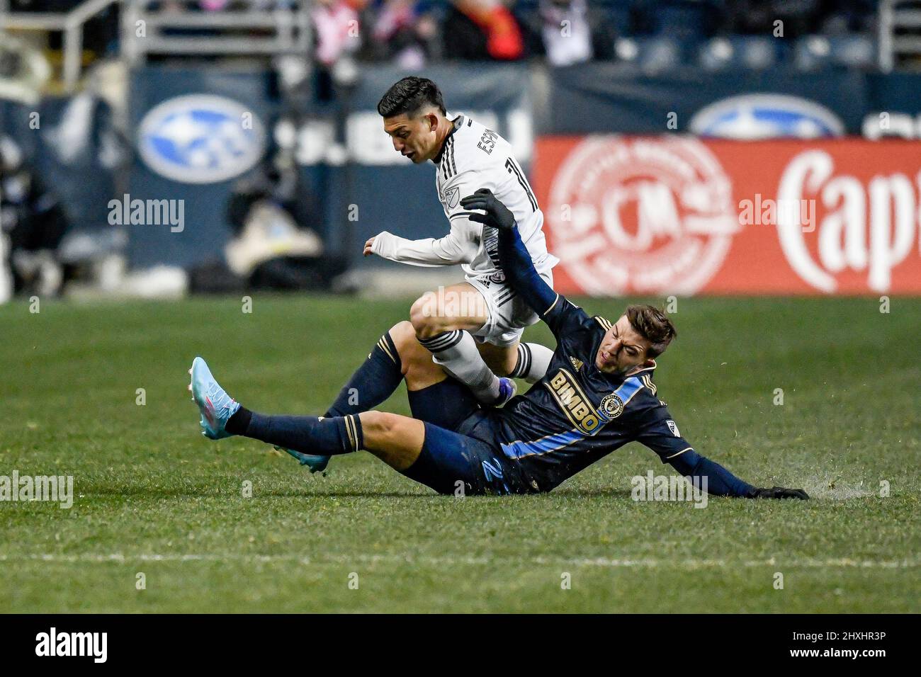 Chester, PA USA, 12. März 2022 - Kai Wagner spielt in einem Fußballspiel, als die Philadelphia Union die Erdbeben von San Jose 2 - 0 während eines professionellen Fußballspiels der Major League Soccer MLS besiegt Stockfoto