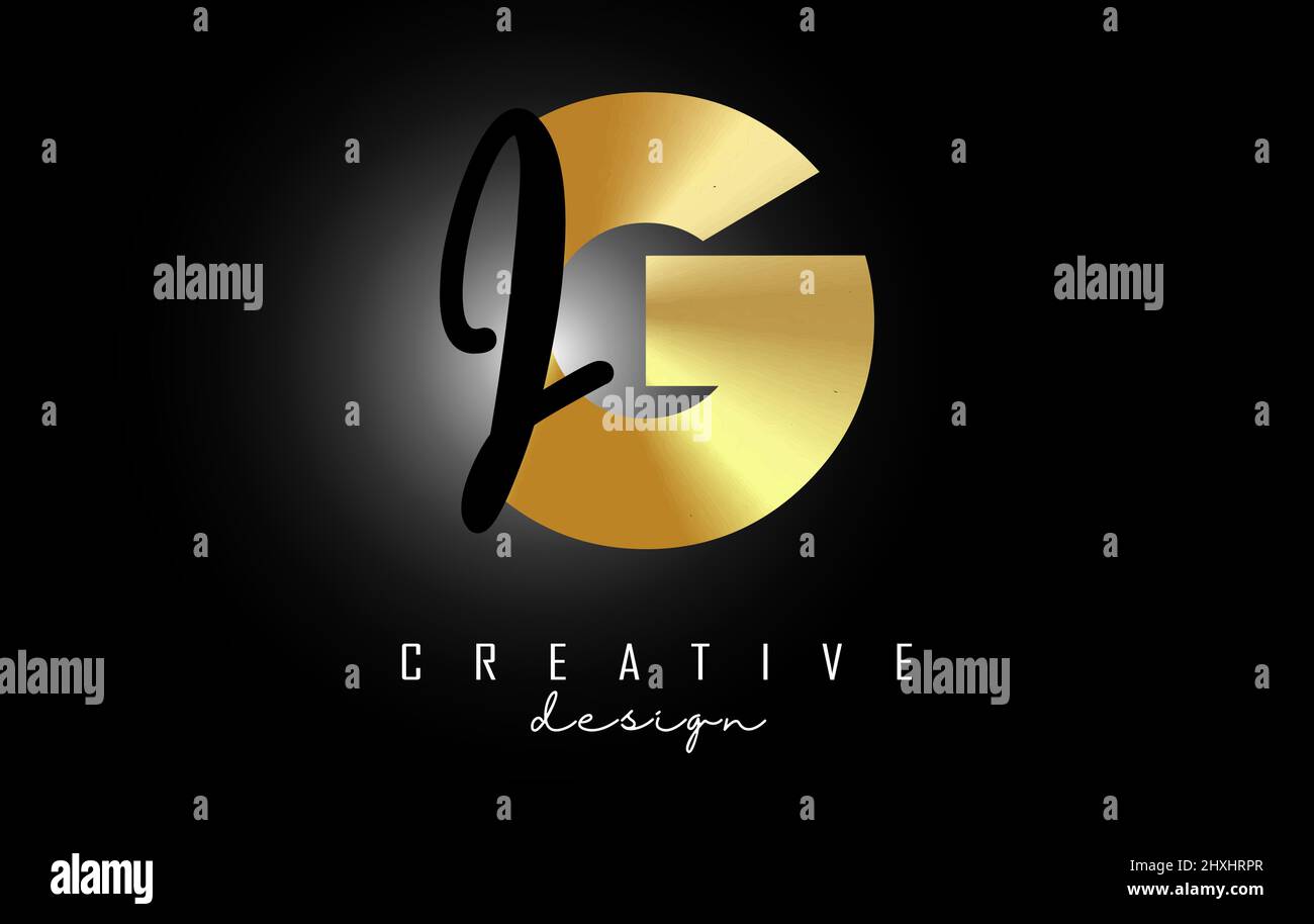 Golden Letters GI-Logo mit minimalistischem Design. Buchstaben G und I mit geometrischer und handschriftlicher Typografie. Kreative Vektor-Illustration mit Buchstaben. Stock Vektor