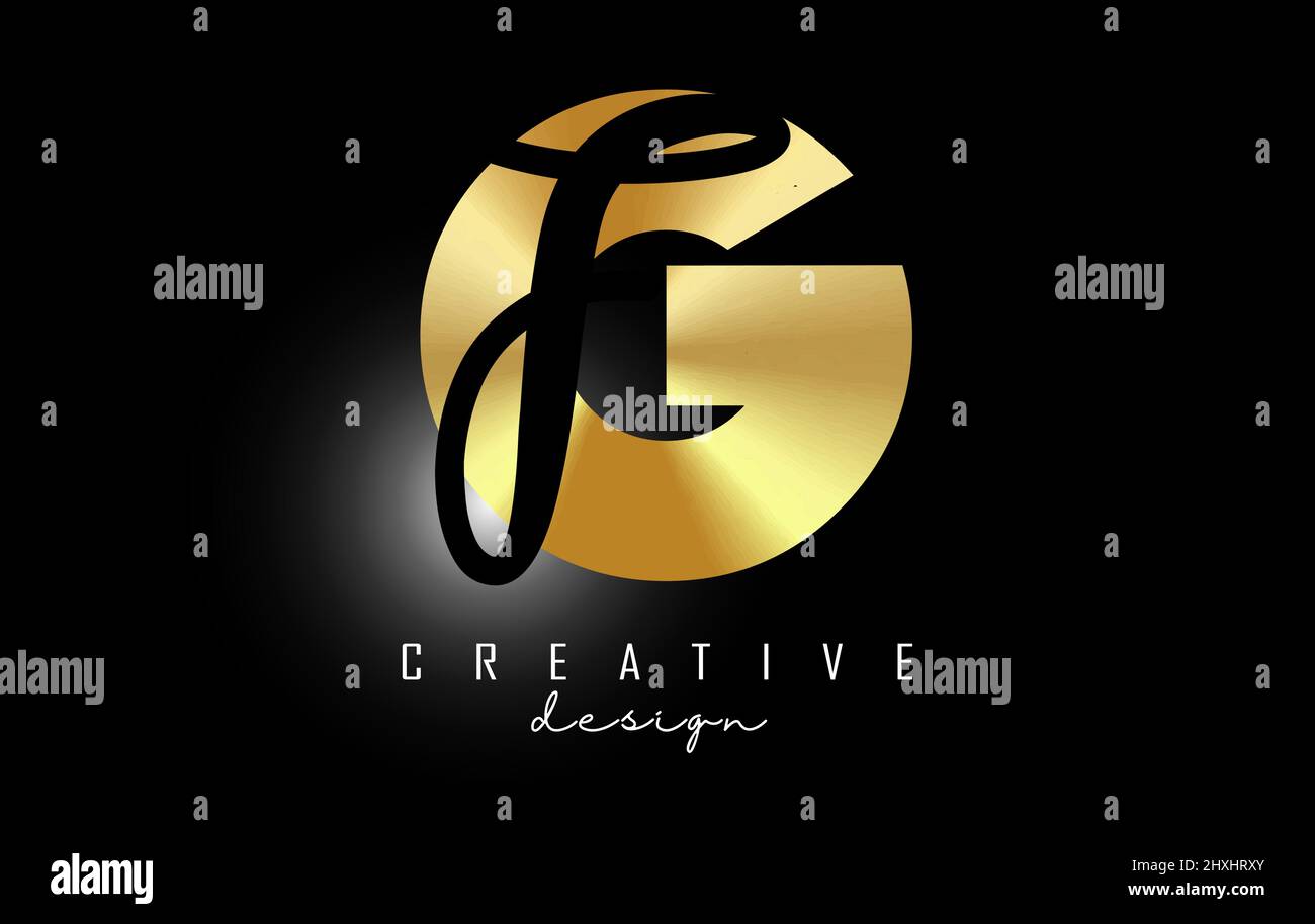 Golden Letters GF-Logo mit minimalistischem Design. Buchstaben G und F mit geometrischer und handschriftlicher Typografie. Kreative Vektor-Illustration mit Buchstaben. Stock Vektor