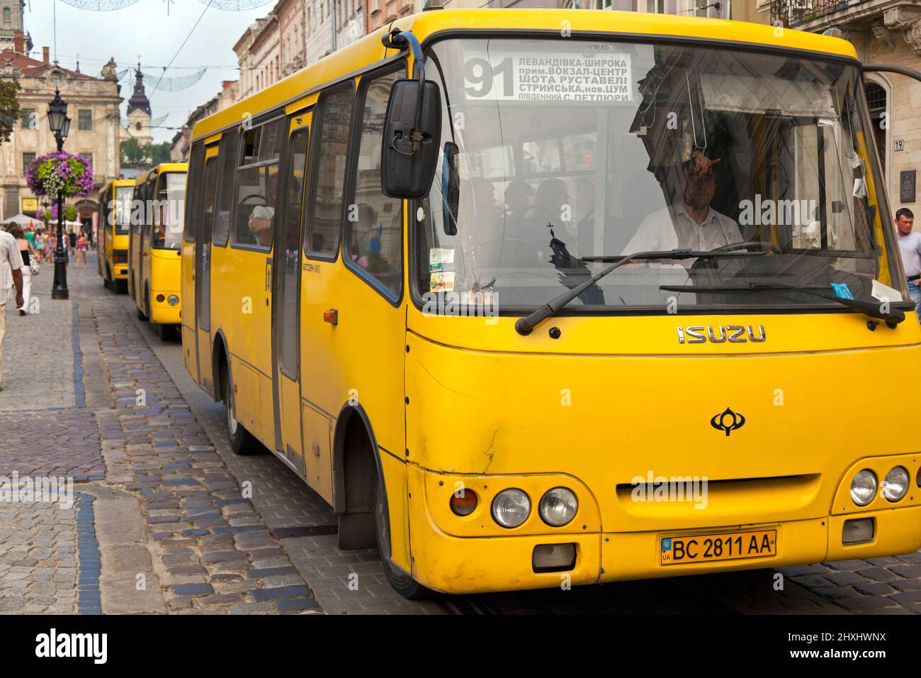Minibus-Service, L'viv Stadtzentrum, Ukraine Stockfoto