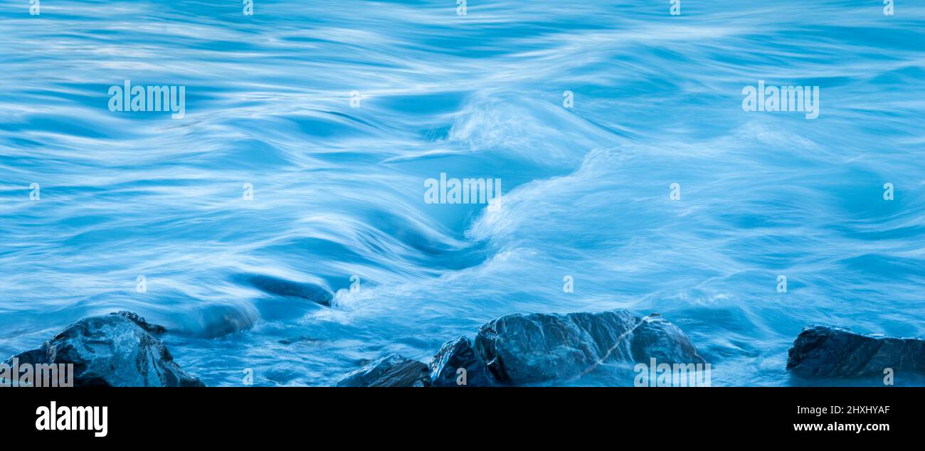 Eisige Gewässer am Hooker Lake, Mt Cook, Neuseeland. Stockfoto