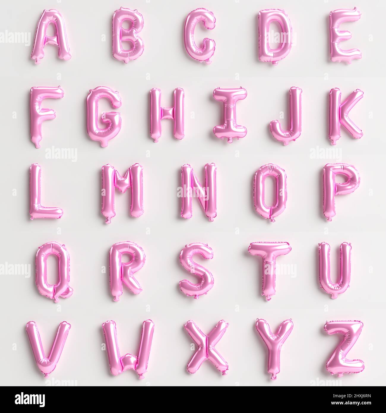 26 Buchstaben von A bis Z 3D Illustration von Rosenballons isoliert auf weißem Hintergrund Stockfoto