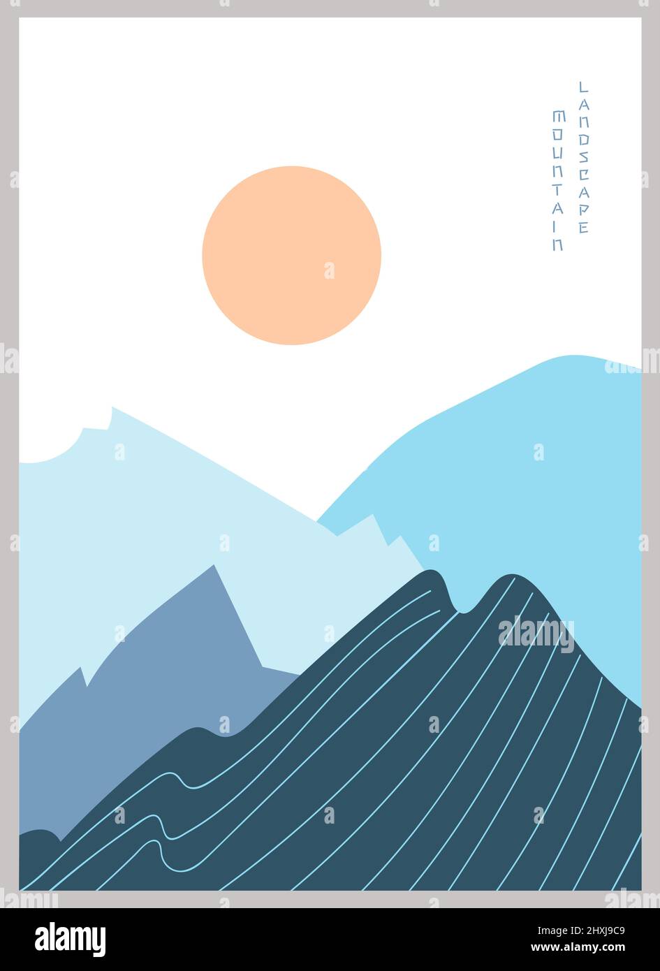 Abstraktes Poster zur Berglandschaft. Geometrische Landschaft Hintergrund in asiatischen japanischen Stil. Stock Vektor