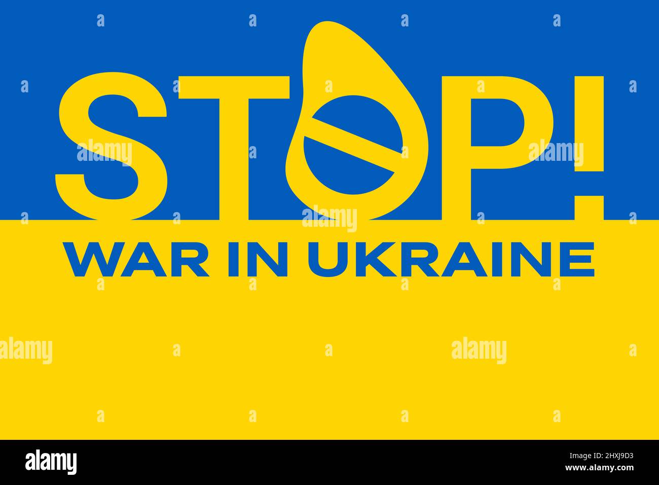 Stoppen Sie den Krieg in der Ukraine, Vektorzeichnung auf der ukrainischen Flagge. Vektor ukraine Flagge in Originalgröße und Farben mit Stop the war in ukraina Schriftzug Stock Vektor