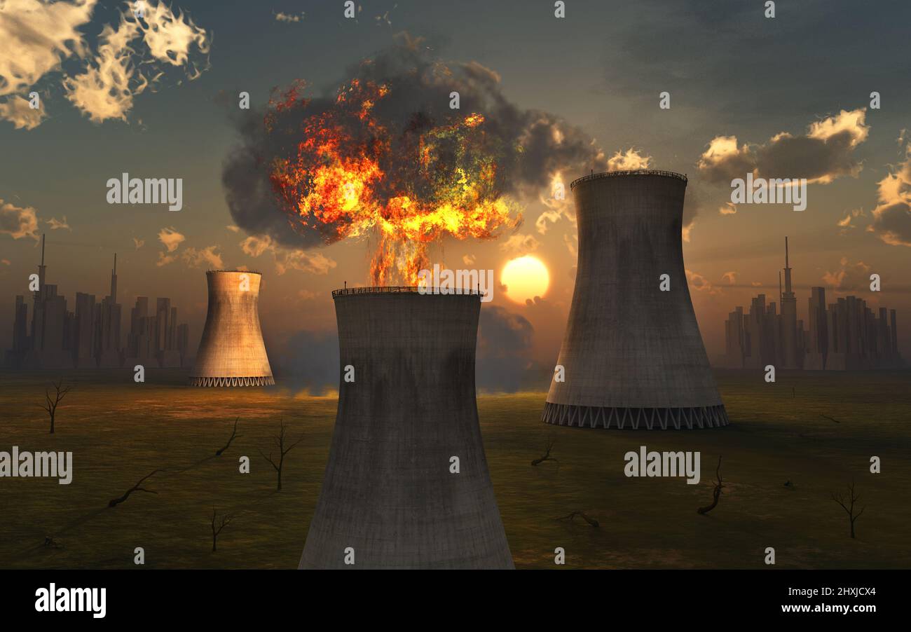 Eine Explosion in einem Kernkraftwerk Stockfoto