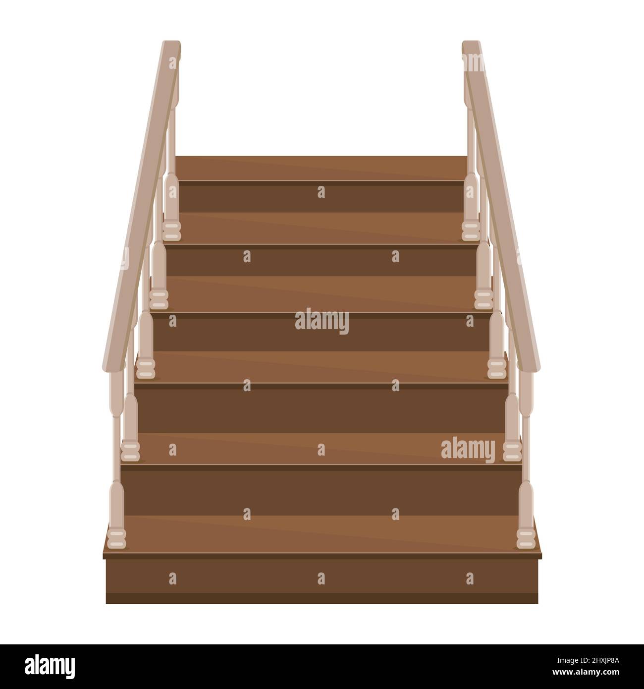 Holztreppe zur Veranda - eine Treppe, um das Haus mit dekorativen Holzgeländer zu betreten. Stock Vektor