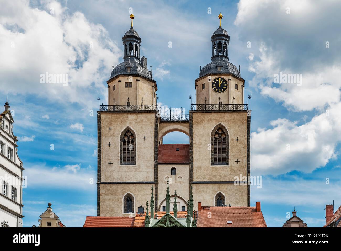 Blick über den Wittenberger Marktplatz auf die Marienkirche, Lutherstadt Wittenberg, Sachsen-Anhalt, Deutschland, Europa Stockfoto
