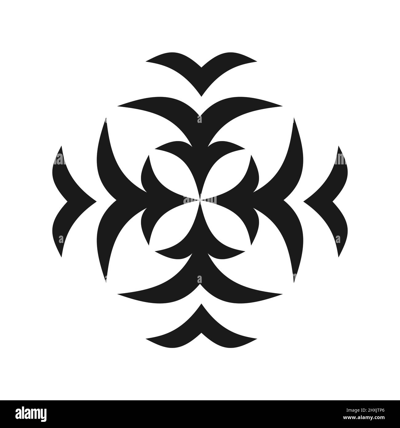 Einfaches Tribal Tattoo Motiv. Ethnische Stammeszugehörigkeit. Abstraktes grafisches Design-Element mit Blumenmuster. Isoliert auf weißem Hintergrund. Schwarze geometrische Dekorationskunst Stock Vektor
