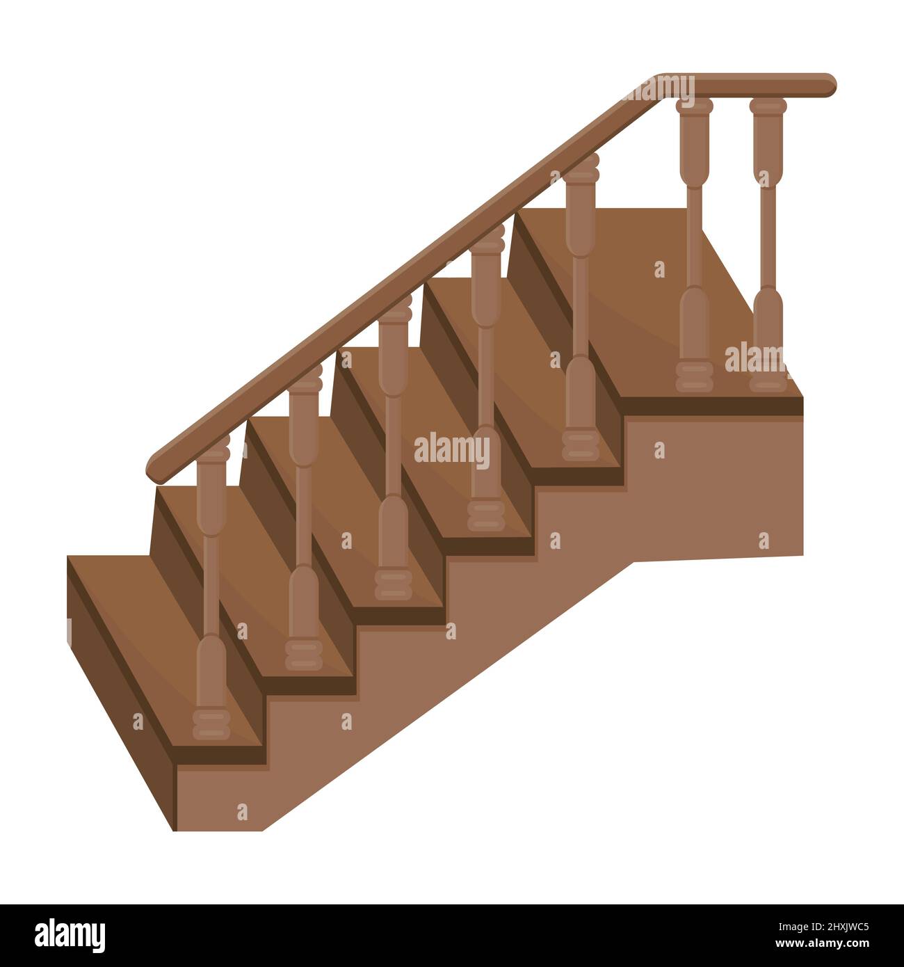 Holztreppe zur Veranda - eine Treppe, um das Haus mit dekorativen Holzgeländer zu betreten. Stock Vektor