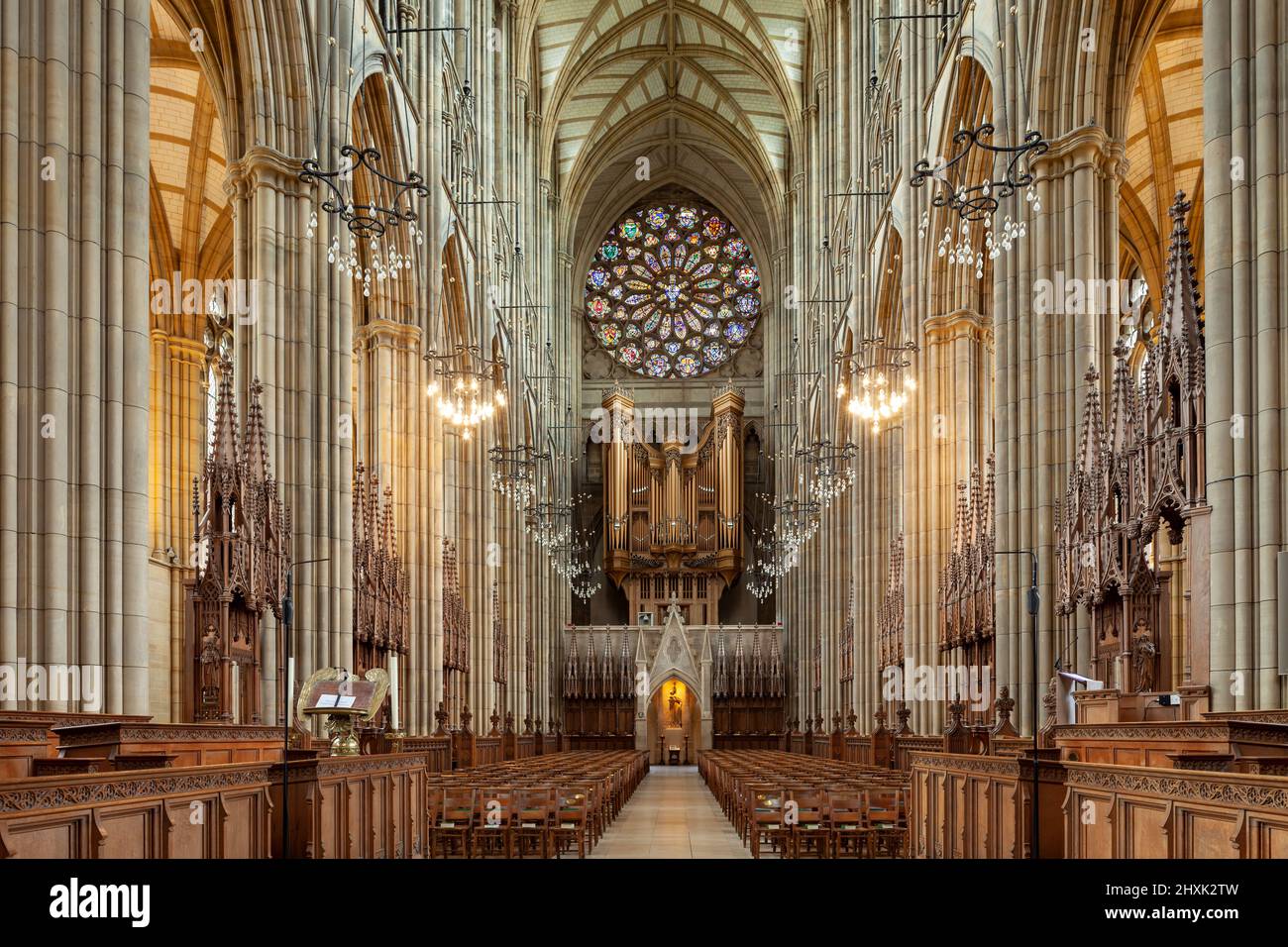 Innenraum der Lancing College Chapel, West Sussex, England. Stockfoto