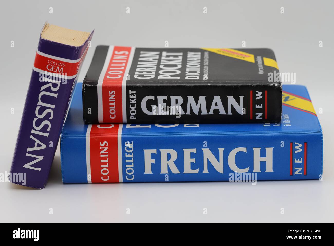 Phrase Bücher und Wörterbücher aus dem Englischen in andere Sprachen. Stockfoto