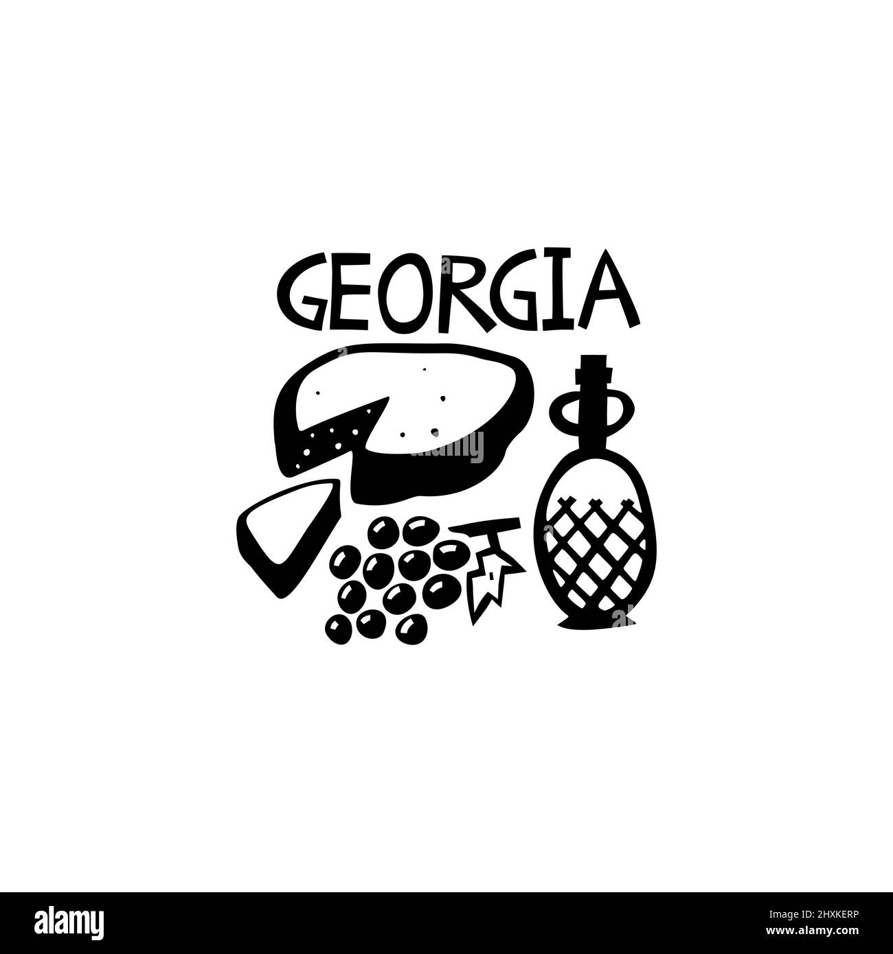 Vektor Handgezeichnetes Symbol von Sakartvelo. Reisebilder der Schilder der Republik Georgien. Handgezeichnete Schriftzüge. Georgisches Wahrzeichen-Logo Stock Vektor