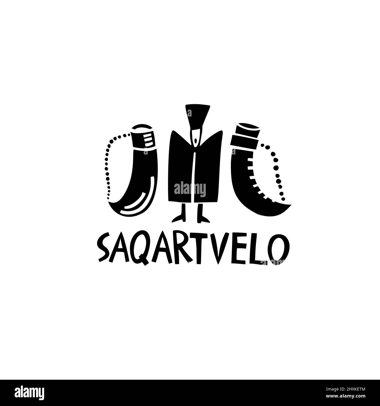 Vektor Handgezeichnetes Symbol von Sakartvelo. Reisebilder der Schilder der Republik Georgien. Handgezeichnete Schriftzüge. Georgisches Wahrzeichen-Logo Stock Vektor