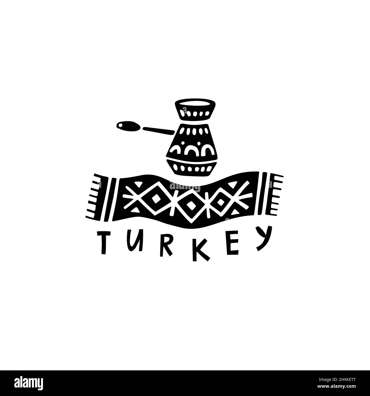 Vektor Handgezeichnetes Symbol der Türkei. Reisedarstellung der Zeichen der Republik Türkei. Handgezeichnete Schriftzüge. Türkisches Wahrzeichen-Logo Stock Vektor