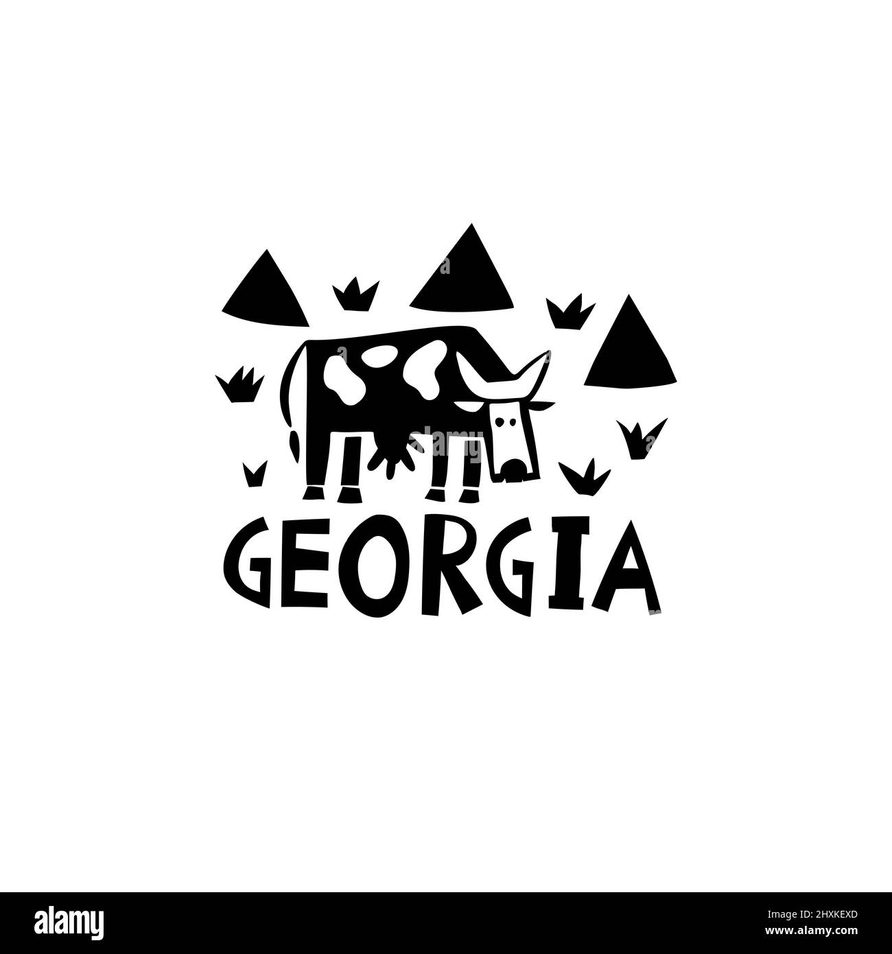 Vektor Handgezeichnetes Symbol von Sakartvelo. Reisebilder der Schilder der Republik Georgien. Handgezeichnete Schriftzüge. Georgisches Wahrzeichen-Logo Stock Vektor