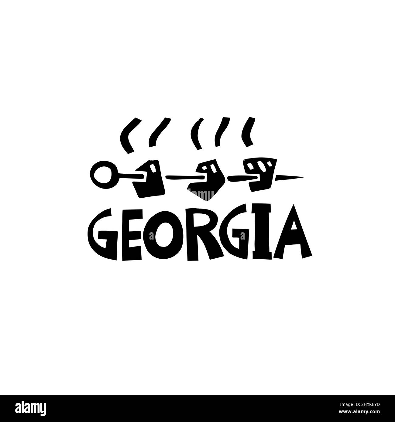 Vektor Handgezeichnetes Symbol von Sakartvelo. Reisebilder der Schilder der Republik Georgien. Handgezeichnete Schriftzüge. Georgisches Wahrzeichen-Logo Stock Vektor