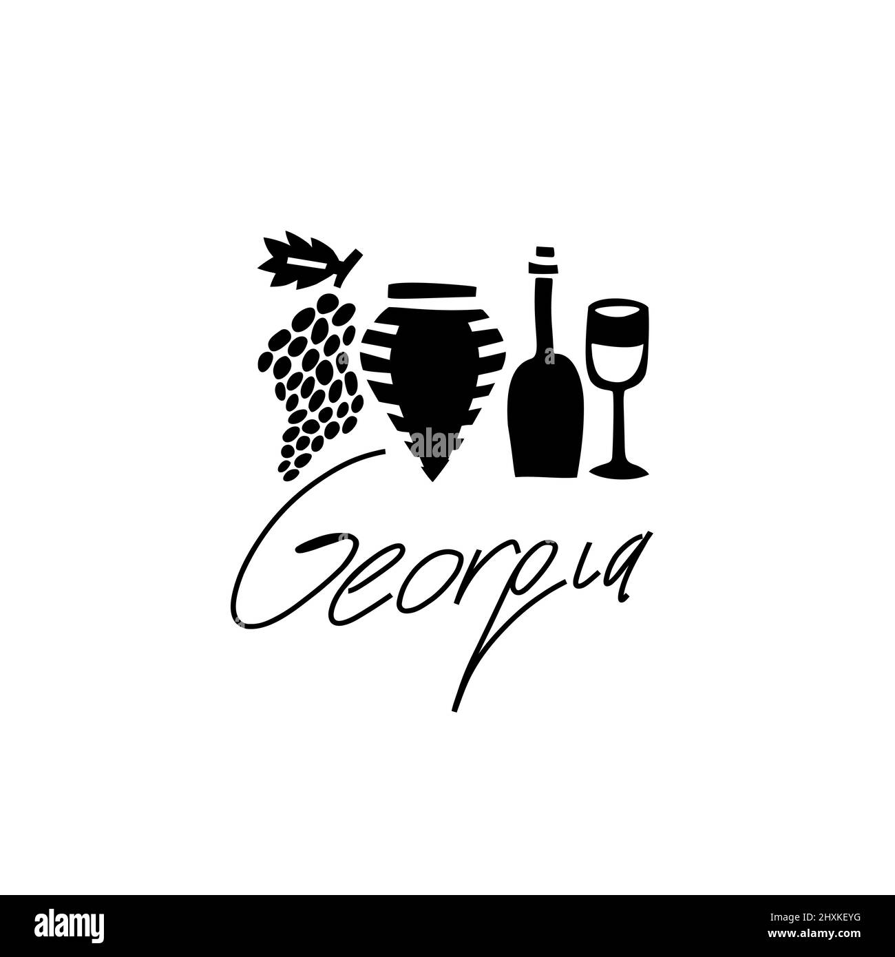 Vektor Handgezeichnetes Symbol von Sakartvelo. Reisebilder der Schilder der Republik Georgien. Handgezeichnete Schriftzüge. Georgisches Wahrzeichen-Logo Stock Vektor