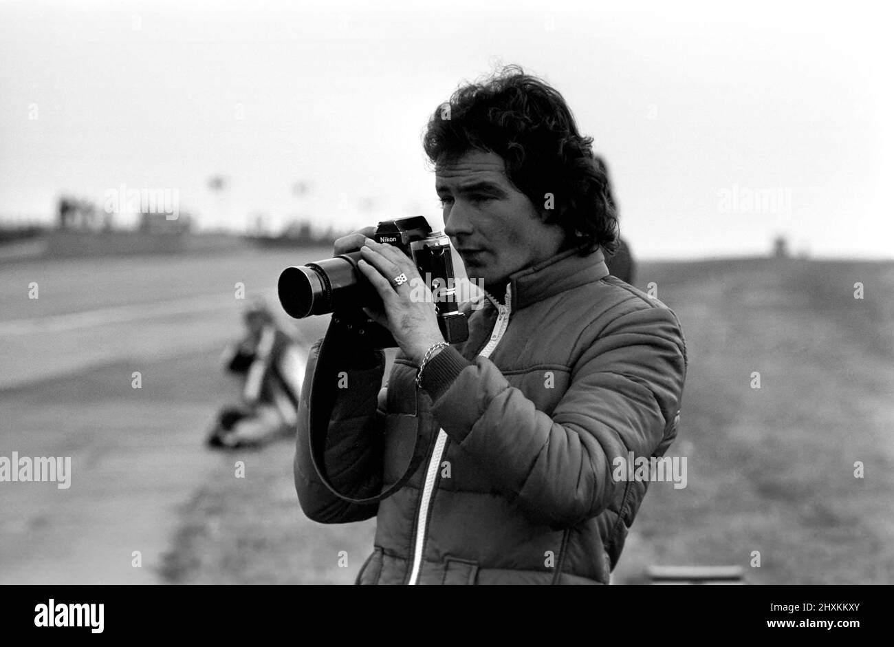 John Player British Grand Prix, Silverstone. Barry Sheene fotografiert am Gleis. August 1977. Stockfoto