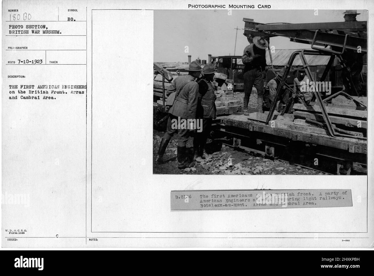 Die ersten amerikanischen Ingenieure an der britischen Front. Arras und Cambrai. Sammlung von Fotografien aus dem Ersten Weltkrieg, 1914-1918, die die militärischen Aktivitäten der britischen und anderen Streitkräfte und des Personals während des Ersten Weltkriegs darstellen Stockfoto