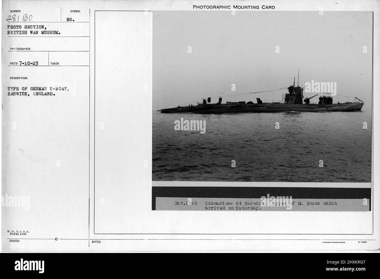 Typ des deutschen U-Bootes in Harwich, England. Sammlung von Fotografien aus dem Ersten Weltkrieg, 1914-1918, die die militärischen Aktivitäten der britischen und anderen Streitkräfte und des Personals während des Ersten Weltkriegs darstellen Stockfoto