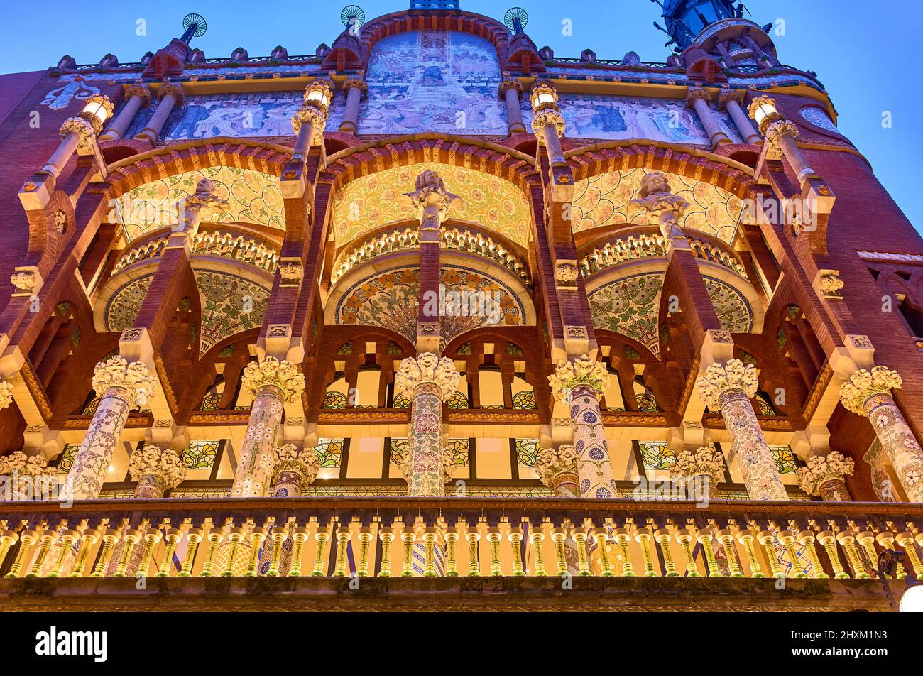Hauptfassade des Palau de la Musica Catalana. Barcelona, Katalonien, Spanien. Stockfoto
