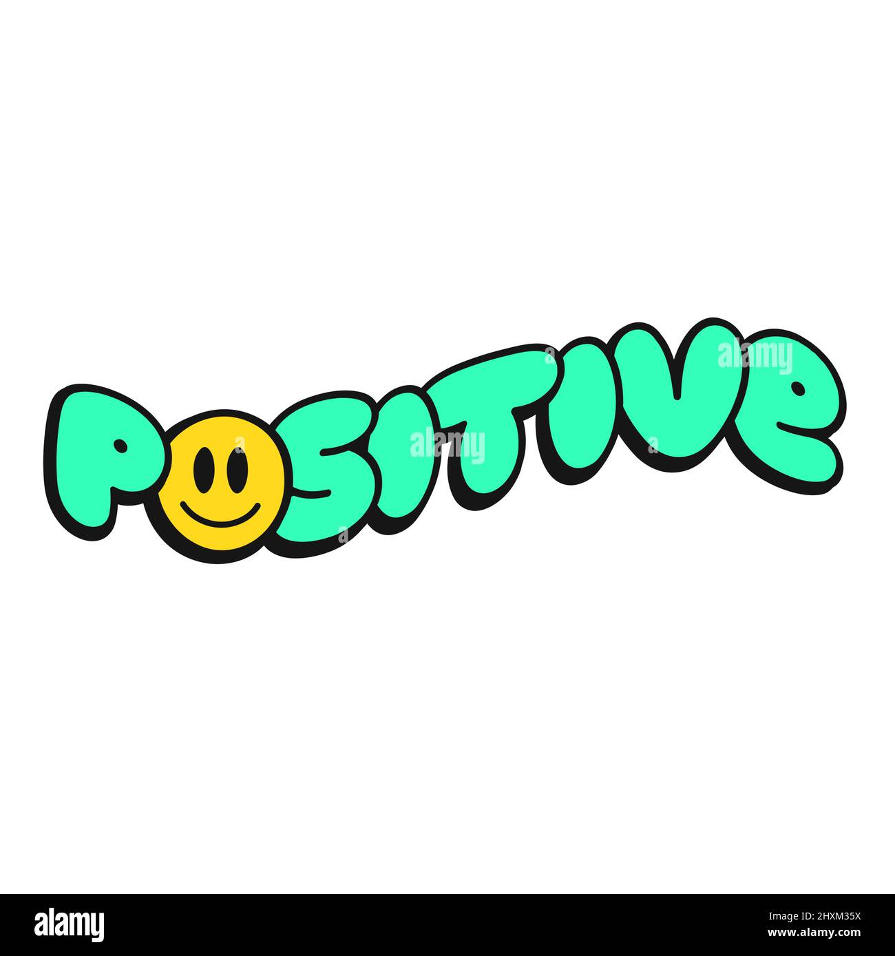 Positiver Druck für das T-Shirt-Konzept. Vektor Hand gezeichnete Doodle Linie Cartoon Illustration. Positiv, Smile Emoji Face Print für T-Shirt, Poster, Aufkleber, Cover, Badge-Konzept Stock Vektor