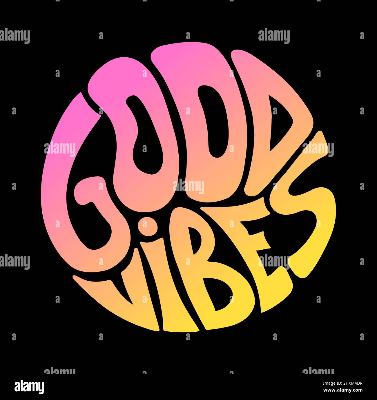 Gute Vibes zitieren nur im Kreis-T-Shirt-Print. Vektorgrafik handgezeichnete Schriftzüge. Gute Vibes nur Lettering-Print für T-Shirt, Poster, Aufkleber, Cover, Logo-Konzept Stock Vektor