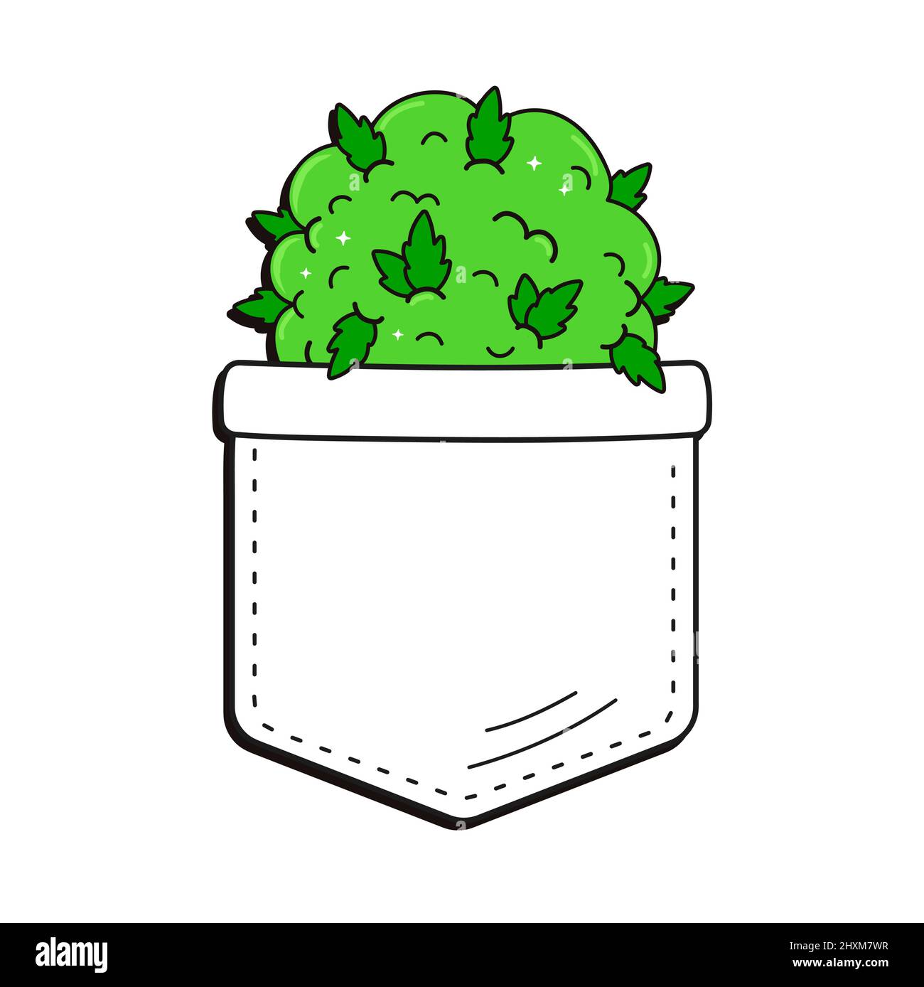 Unkraut Cannabis Knospe in Tasche T-Shirt-Print.Vektor Cartoon Doodle Linie  Stil Charakter Logo Illustration Design.isoliert auf weißem Hintergrund.  Marihuana-Unkrautdruck für Taschen-T-Shirt, Bekleidungskonzept  Stock-Vektorgrafik - Alamy