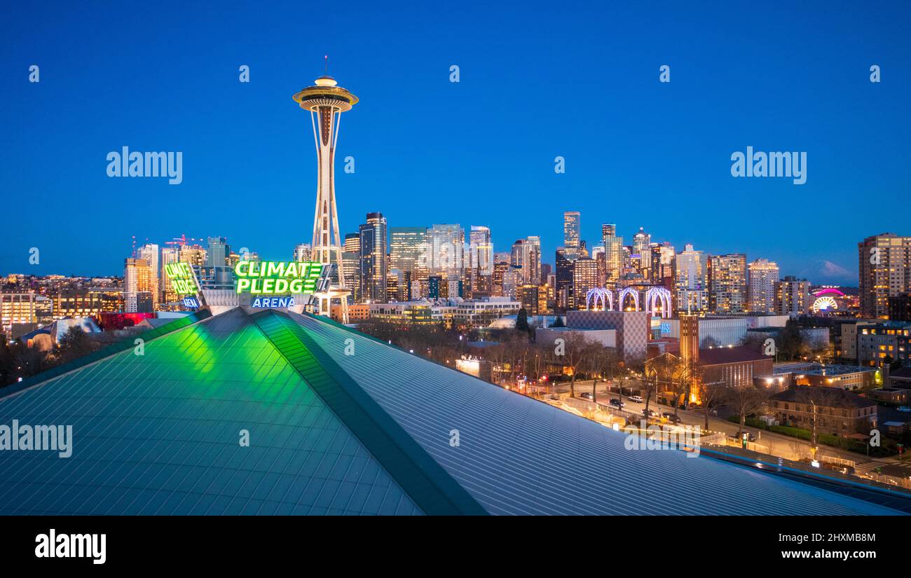 Die Climate Pledge Arena ist eine Mehrzweckarena in Seattle, Washington, USA. Stockfoto
