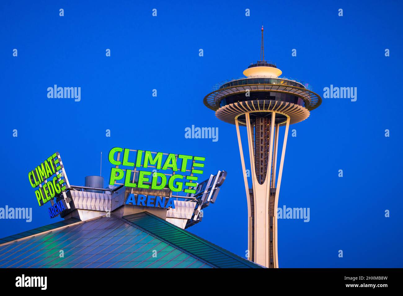 Die Climate Pledge Arena ist eine Mehrzweckarena in Seattle, Washington, USA. Stockfoto