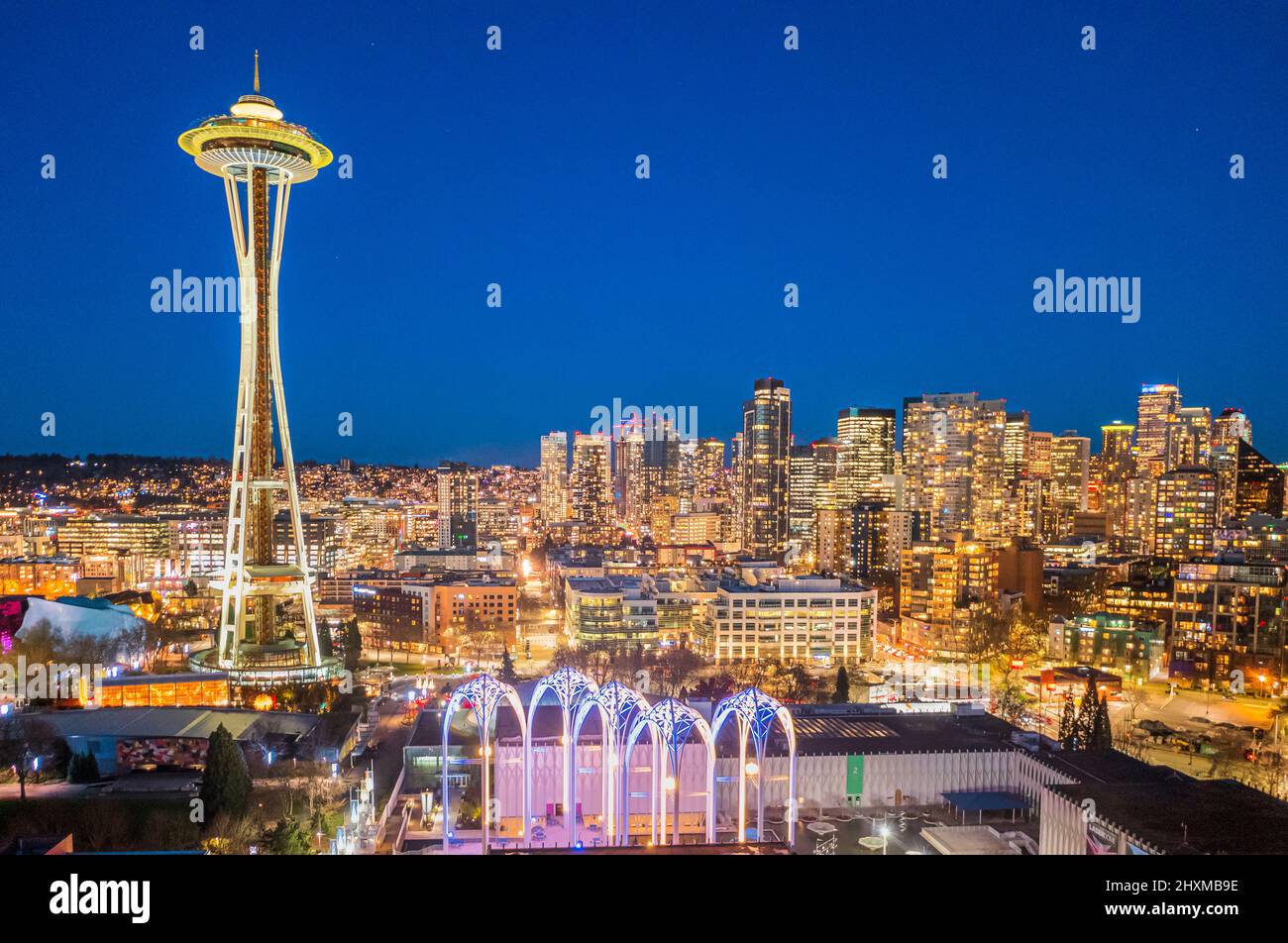 Seattle Center ist ein Kunst-, Bildungs-, Tourismus- und Unterhaltungszentrum in Seattle, Washington, USA. Stockfoto