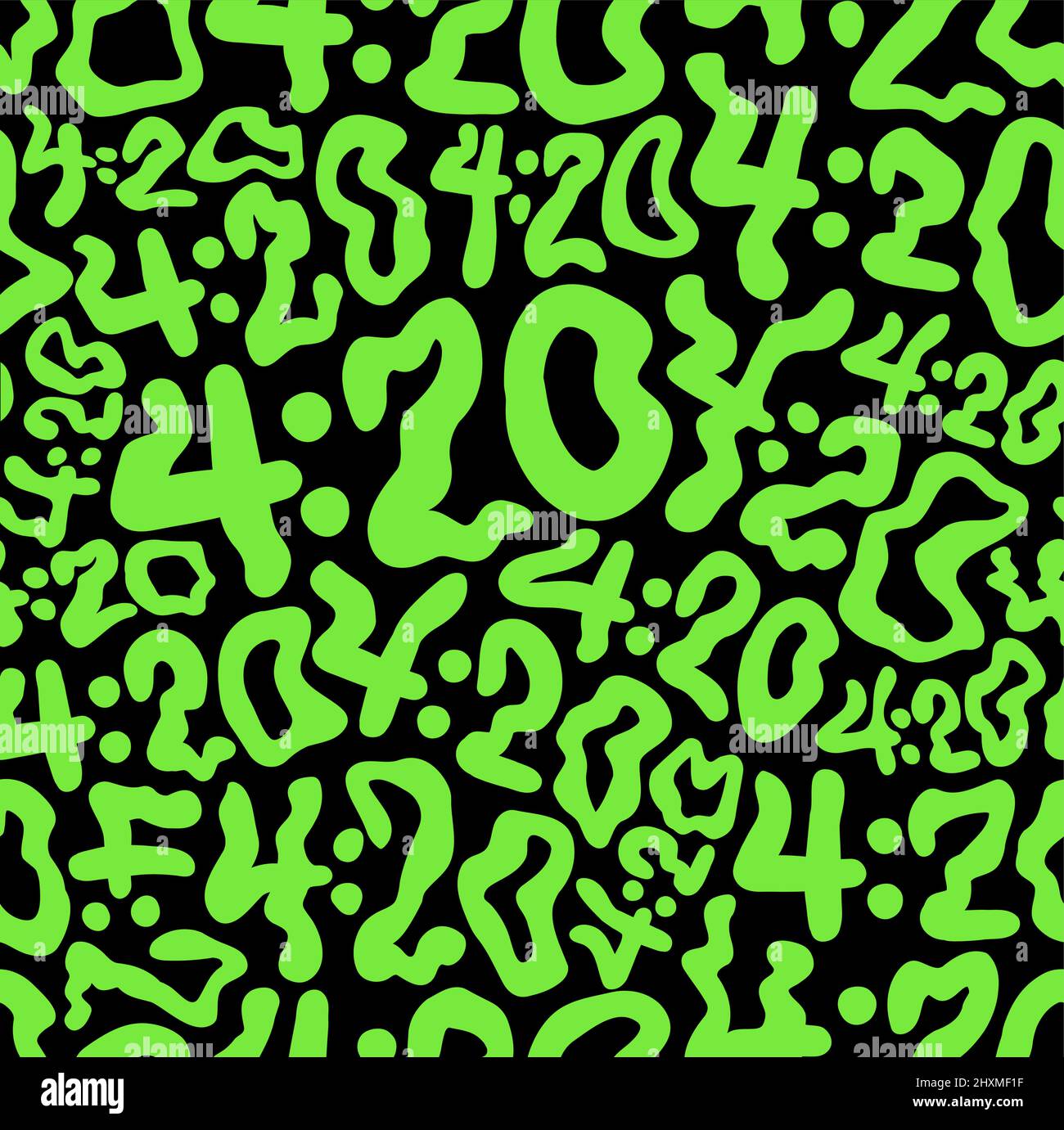 Deformiertes welliges 420-Nummern-Nahtloses Mustertapete.Vektor-Grafik-Charakterillustration.420 dreippige Schriftzüge, Unkraut, Rasta, Cannabis, Marihuana Nahtloses Mustertapete Druckkonzept Stock Vektor